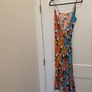 Anthropologie Multicolor Tropical Toucan Maxi Dress (Orange, Blue, Black)